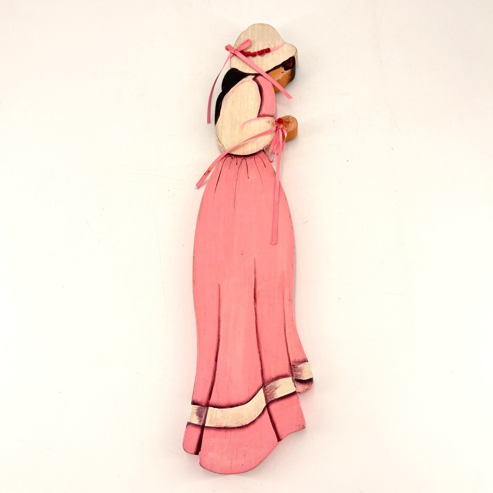 Hand‎ Painted Wooden Southern Belle Wall Plaque Pink Victorian Lady Folk Art